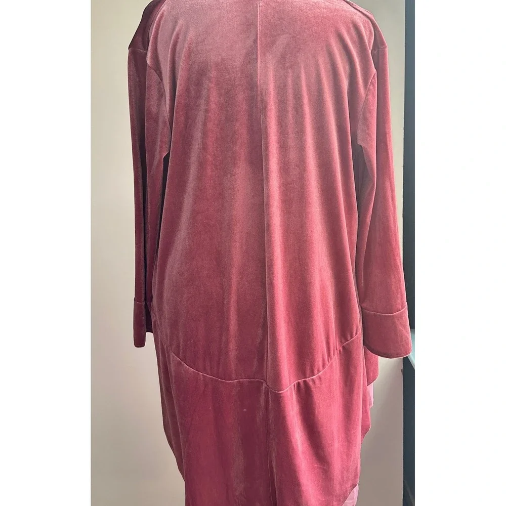 R. Vivimos Velvet Duster Cardigan Pink Open Front Waterfall Hem Chic Medium NWOT